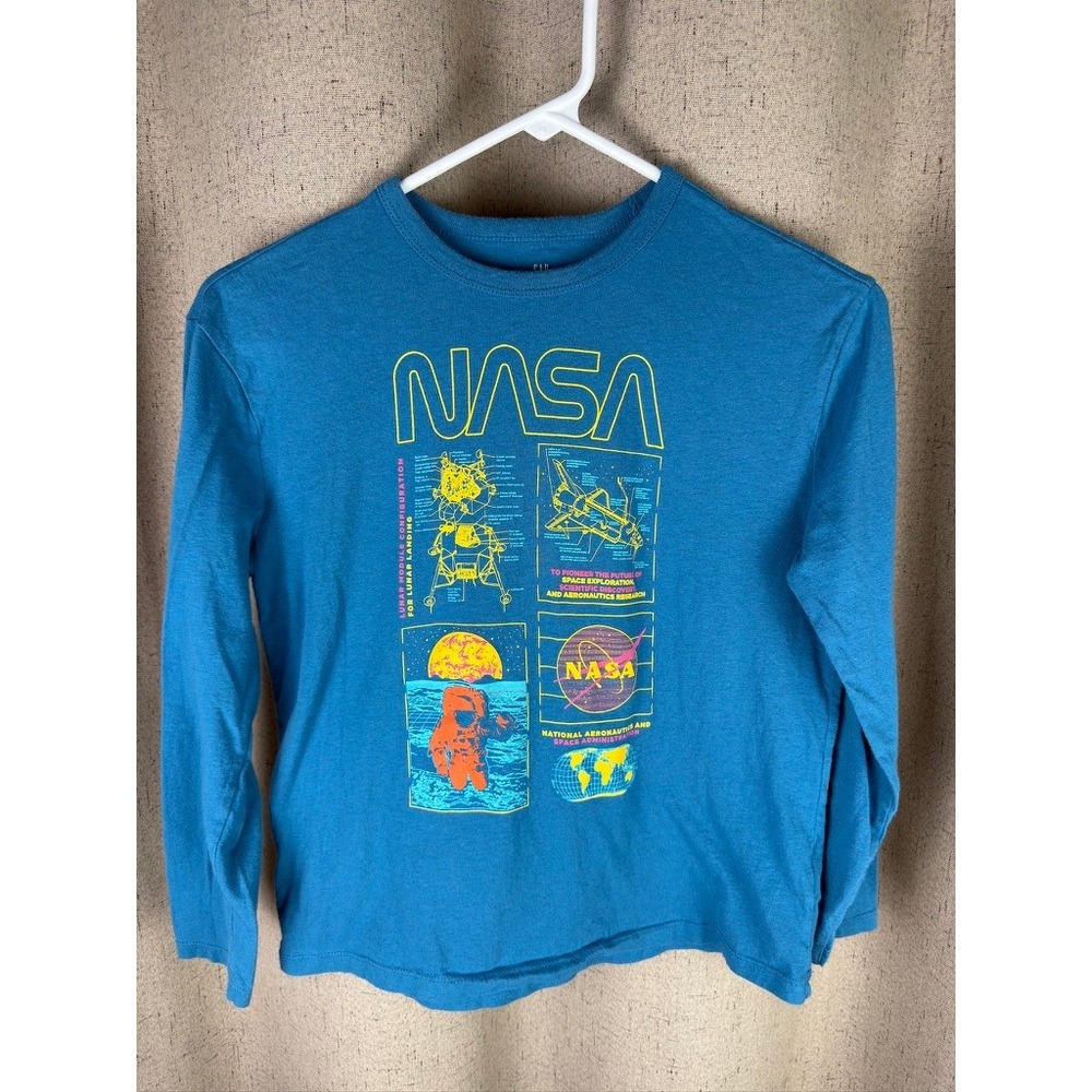 Gap NASA Graphic Long Sleeve T-Shirt Boys Size M 8-9 Blue Shirt - Picture 2 of 5
